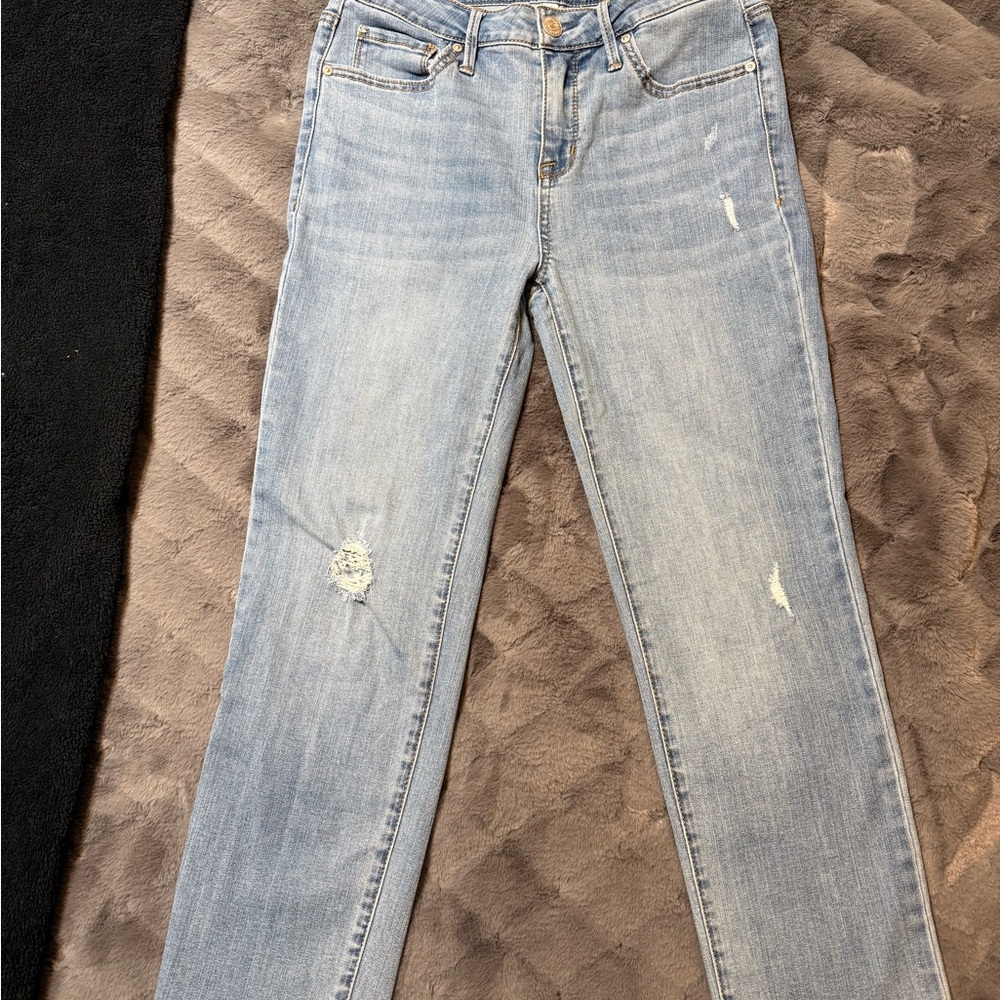 Seven7 Light Blue Distressed Straight Leg Jeans